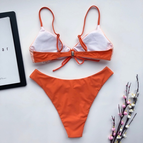 1622 orange color block swimsuits - Picture 3 of 5